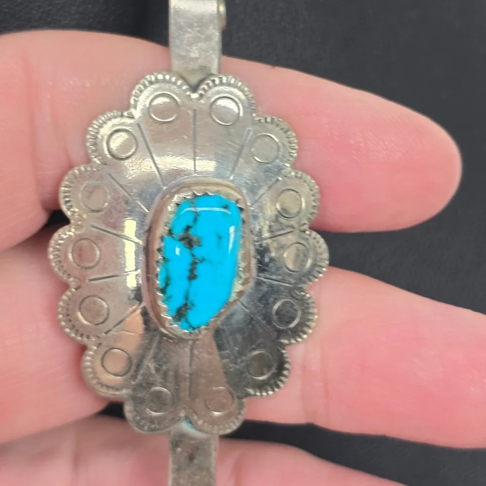 Vintage Southwestern Turquoise Concho Belt Necklace Silver Tone Stamped Metal